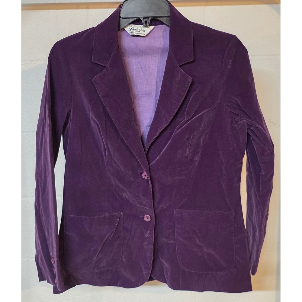 Vintage Lady Blair Purple Velvet Blazer Jacket Two Button Tailored Size Small